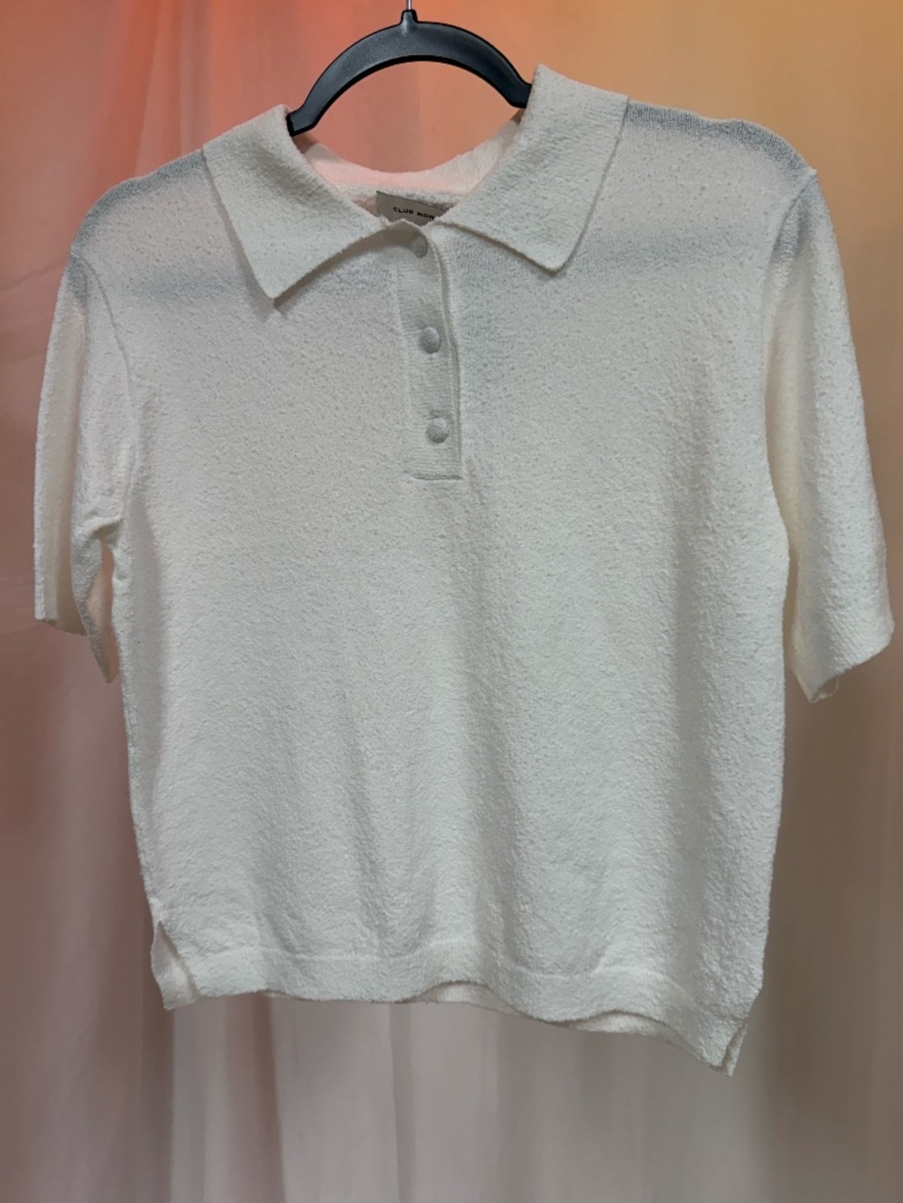Club Monaco Short Sleeve White Boucle Polo Knit Top NWT